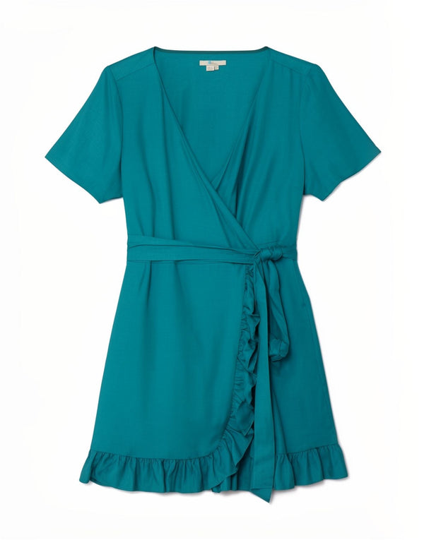 Boden Damen Rüschen-Wickelkleid UK 18 XL Blaue Viskose