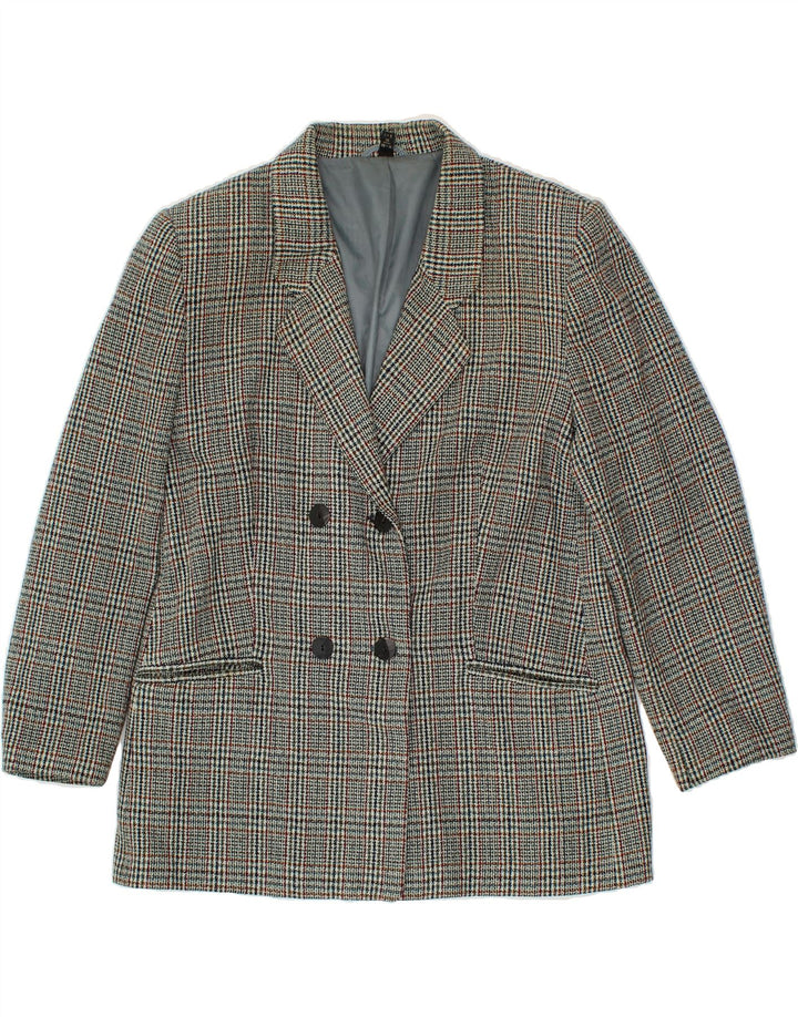 VINTAGE Womens Double Breasted Blazer Jacket UK 16 Large Grey Houndstooth Vintage Vintage and Second-Hand Vintage from Messina Hembry 