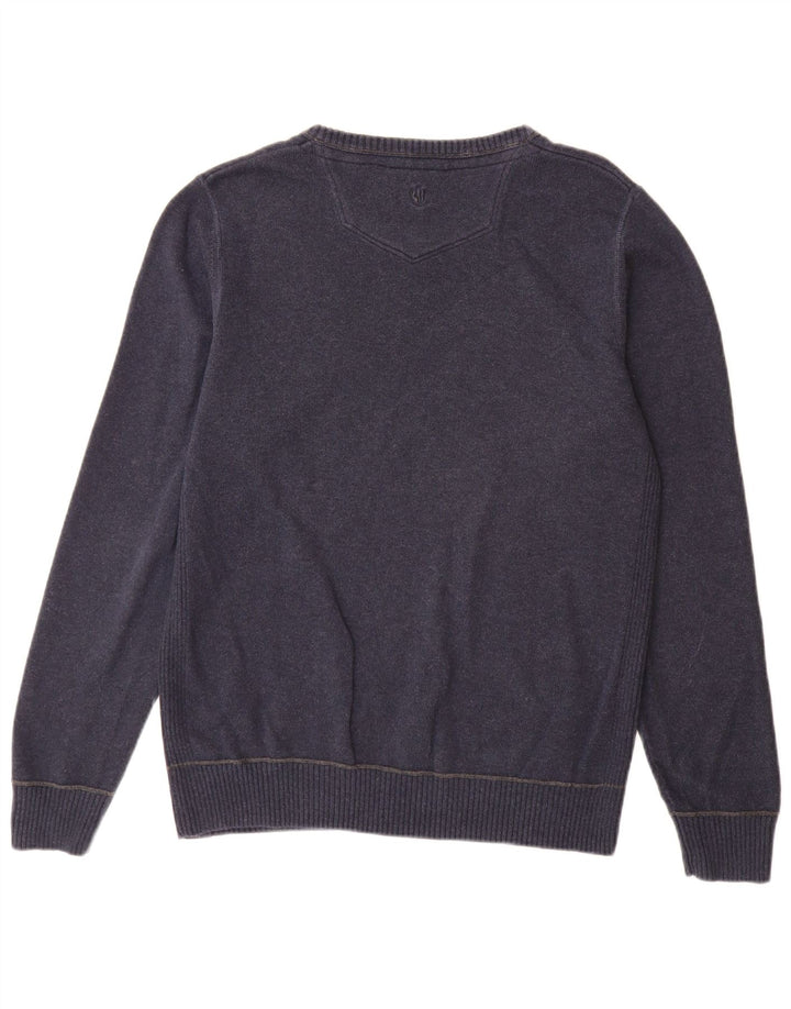 Fat Face Herren-Pullover mit U-Boot-Ausschnitt, mittelmarineblaue Baumwolle