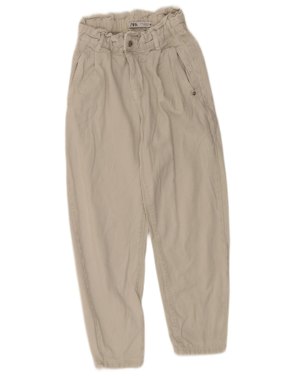 Zara Damen High Waist Capri Tapered Jeans EU 34 2XS W24 L22 Beige Baumwolle