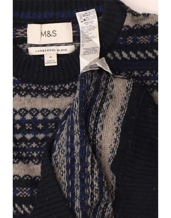 Marks & Spencer Herren-Pullover mit Rundhalsausschnitt, mittleres Marineblau, Fair Isle-Muster