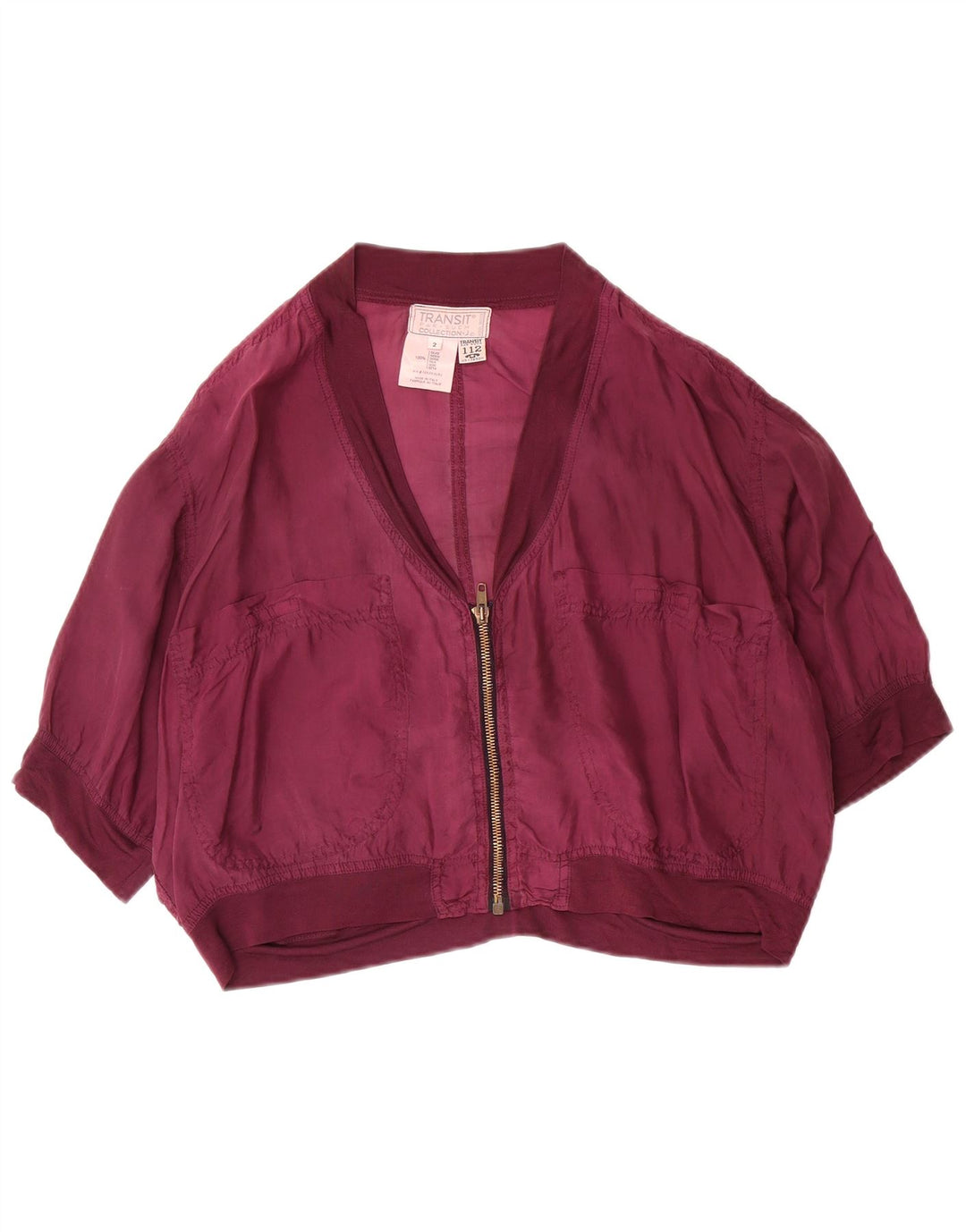 Transit Par Such Damen Crop Übergroße Bomberjacke US 2 XS Lila Seide