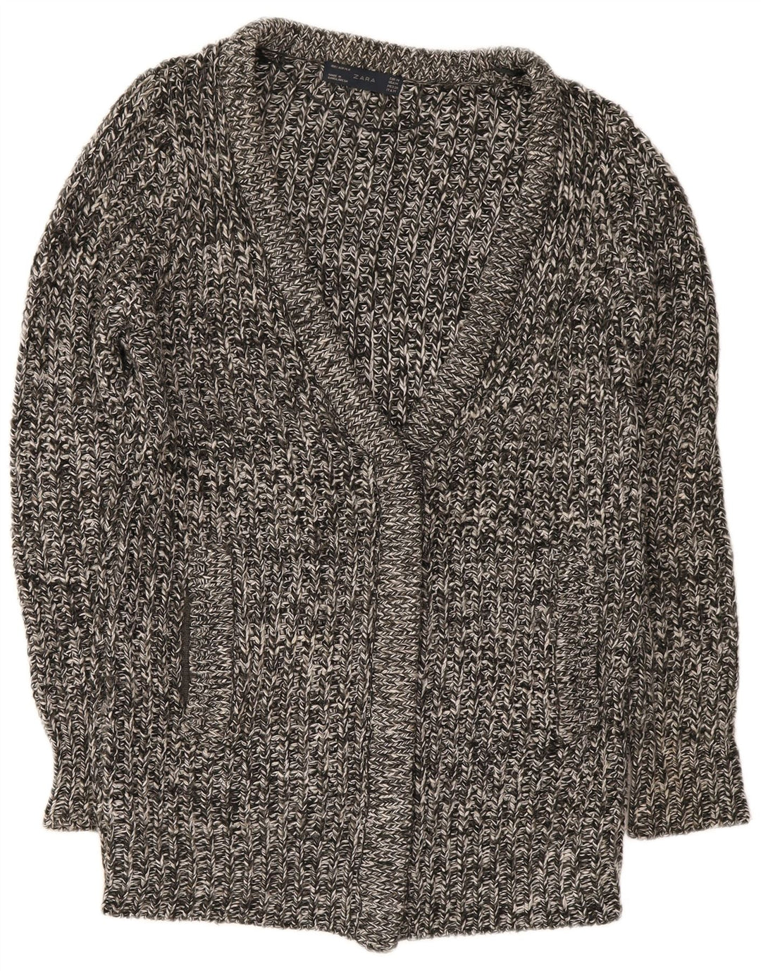 Zara Damen Longline-Cardigan-Pullover UK 14 Mittelgrau geflecktes Acryl