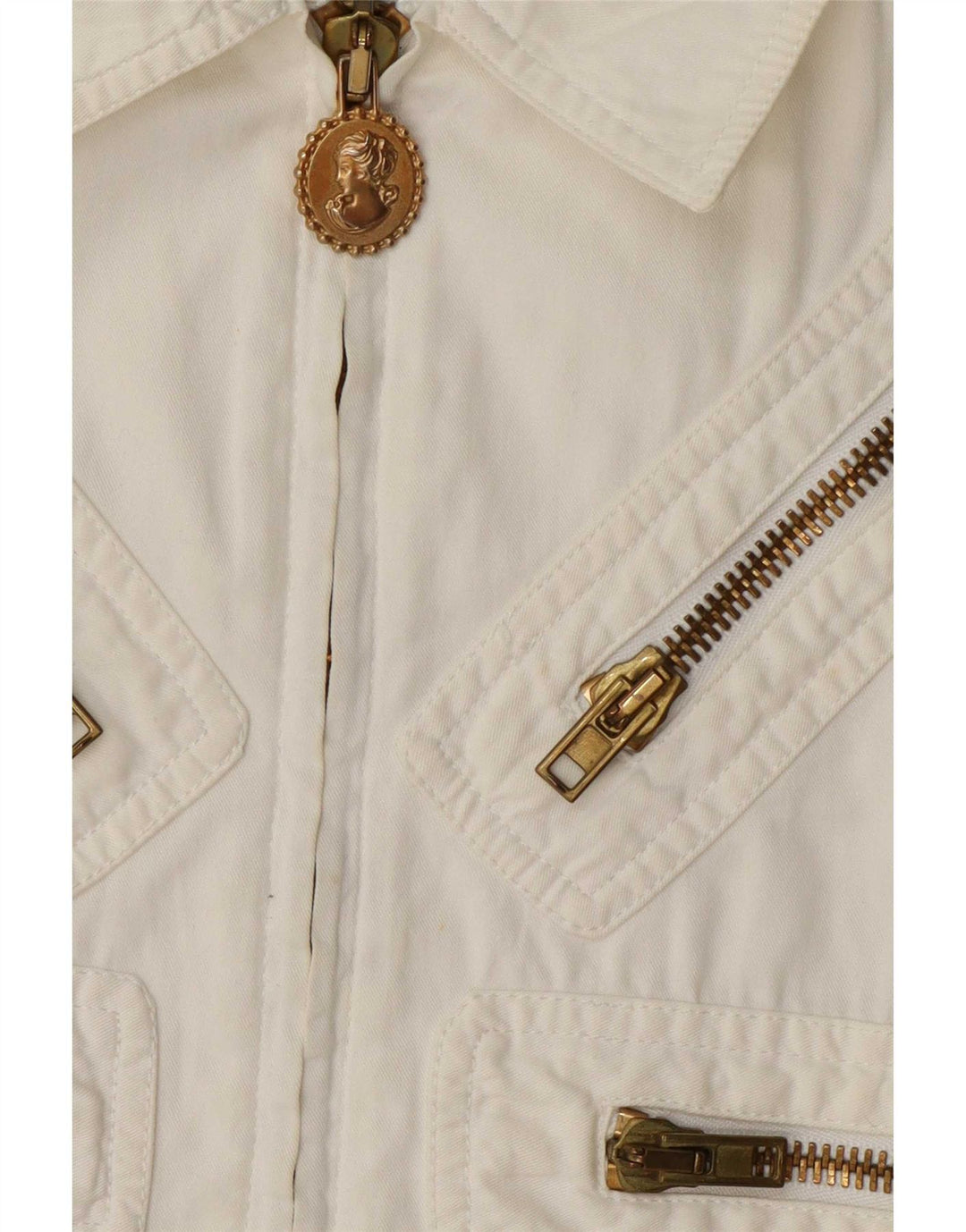 Moschino Damen Bomberjacke UK 12 Mittelweiße Baumwolle