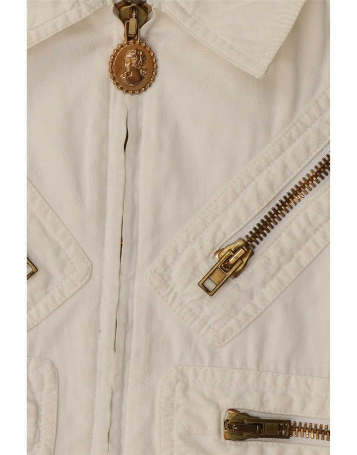 Moschino Damen Bomberjacke UK 12 Mittelweiße Baumwolle