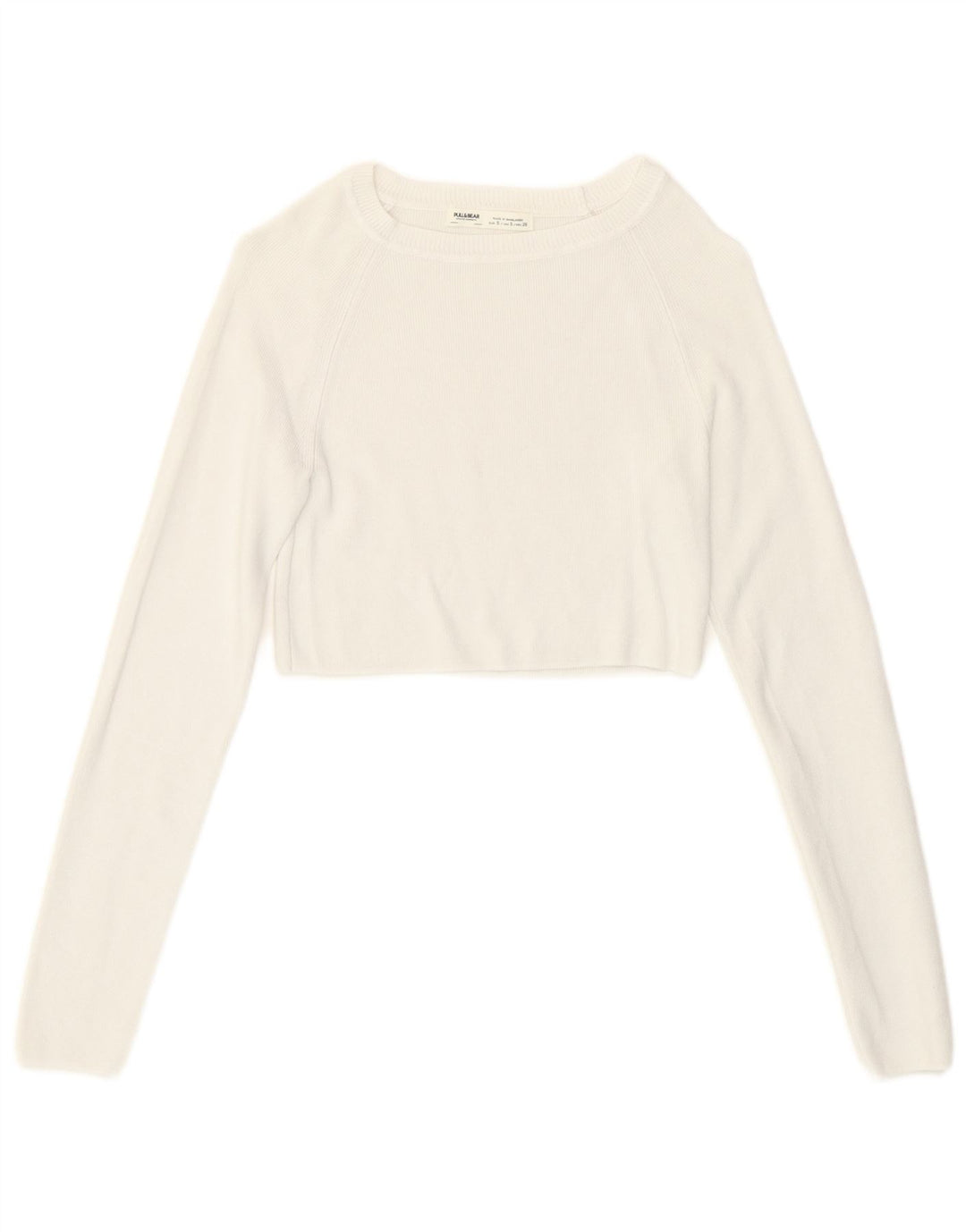 Pull & Bear Damen Crop Top Langarm UK 8 Small Weiße Viskose