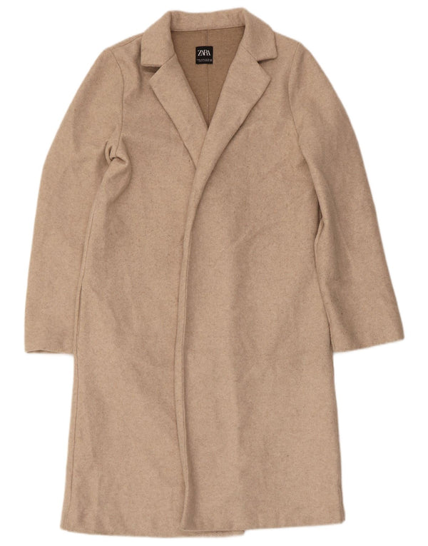 Zara Womens Open Overcoat UK 14 Medium Beige Polyester
