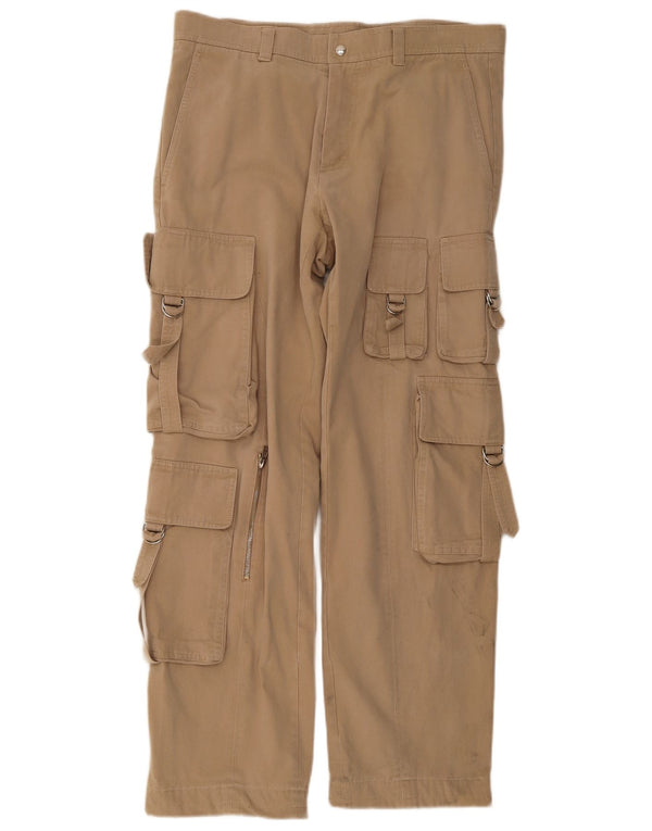 Gazzarrini Mens Straight Cargo Trousers IT 52 XL W34 L32 Beige Cotton