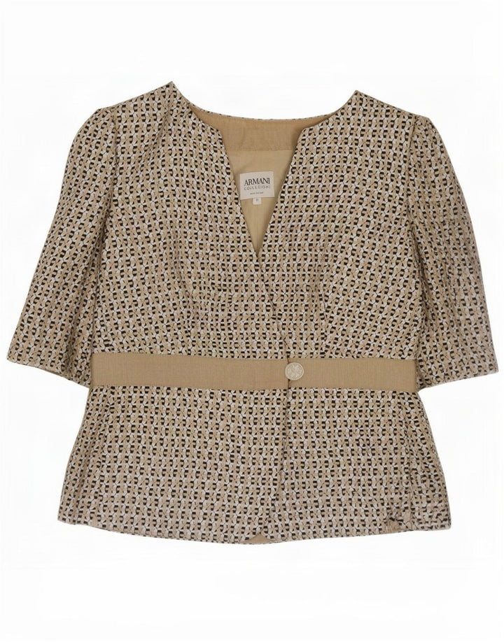 Armani Collezioni Damen Kurzarm-Blazerjacke IT 42 Mittelbeige