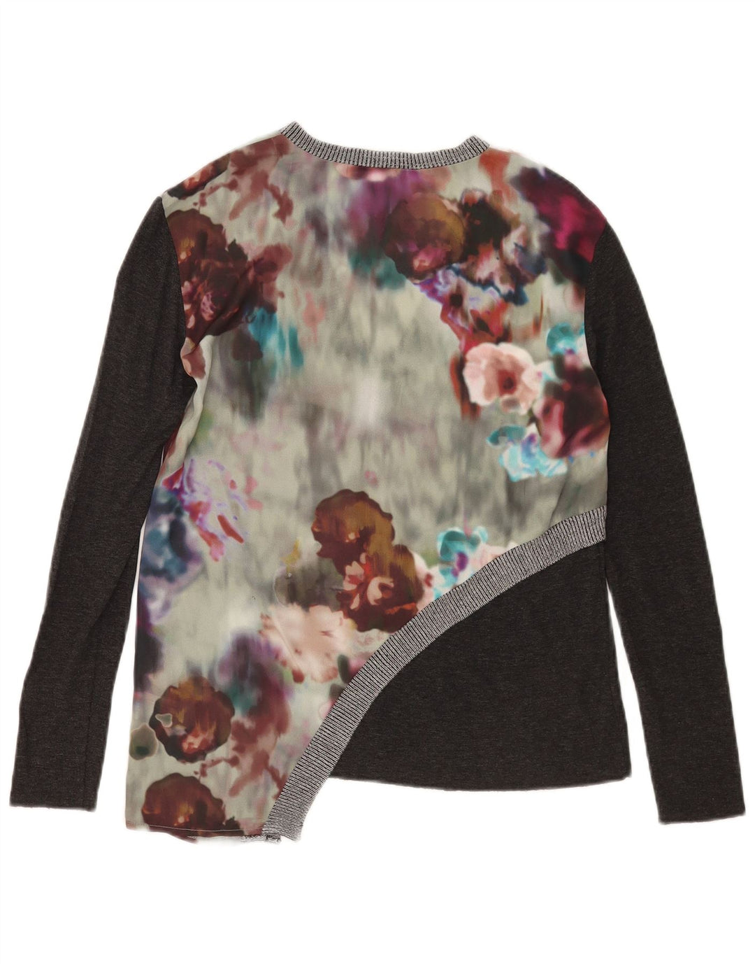 Zara Damen Asymmetrisches Top Langarm UK 10 Small Mehrfarbig geblümt