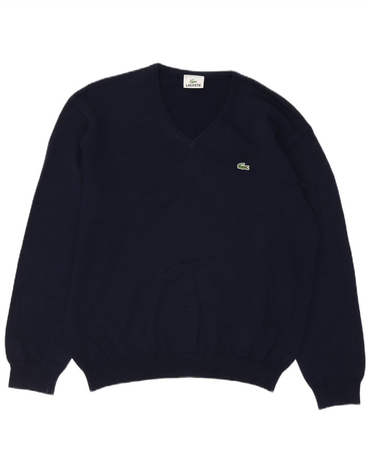Lacoste Herren-Pullover mit V-Ausschnitt, Größe 4, mittlere marineblaue Schurwolle