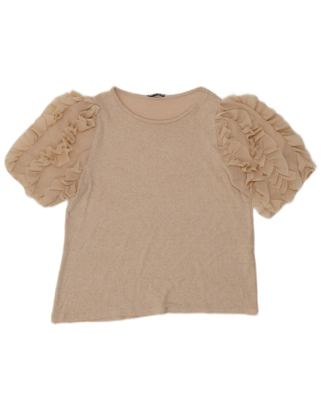 Zara Damen Bluse Top UK 14 Large Beige Viskose