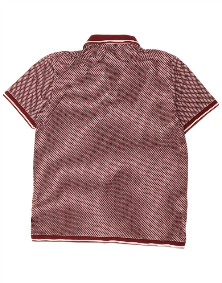 Ted Baker Herren-Poloshirt, Größe 2, klein, burgunderrot gefleckte Baumwolle
