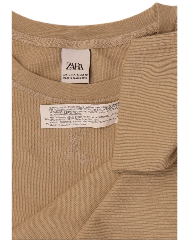 Zara Herren-Oberteil, langärmelig, groß, Beige, Baumwolle