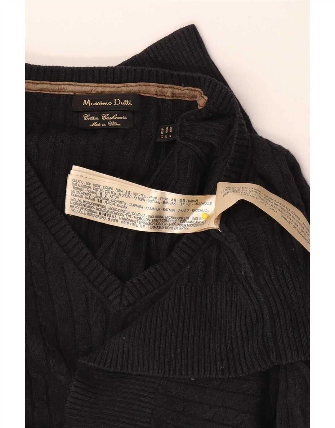Massimo Dutti Herren-Pullover mit V-Ausschnitt aus mittelblauer Baumwolle