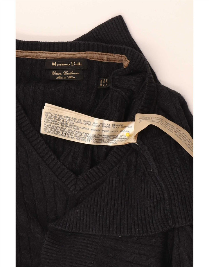 Massimo Dutti Herren-Pullover mit V-Ausschnitt aus mittelblauer Baumwolle