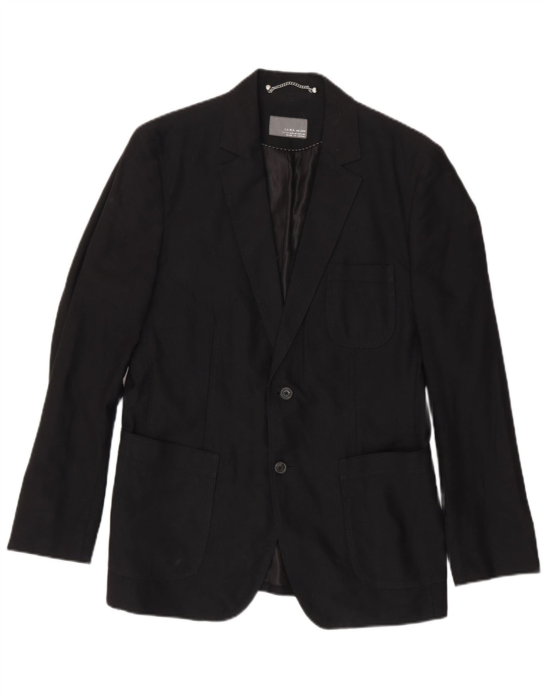 Zara Herren-Blazer mit 2 Knöpfen, EU 50, mittelschwarze Baumwolle