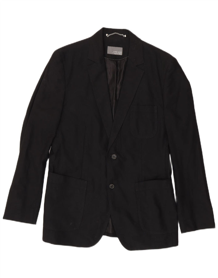 Zara Herren-Blazer mit 2 Knöpfen, EU 50, mittelschwarze Baumwolle