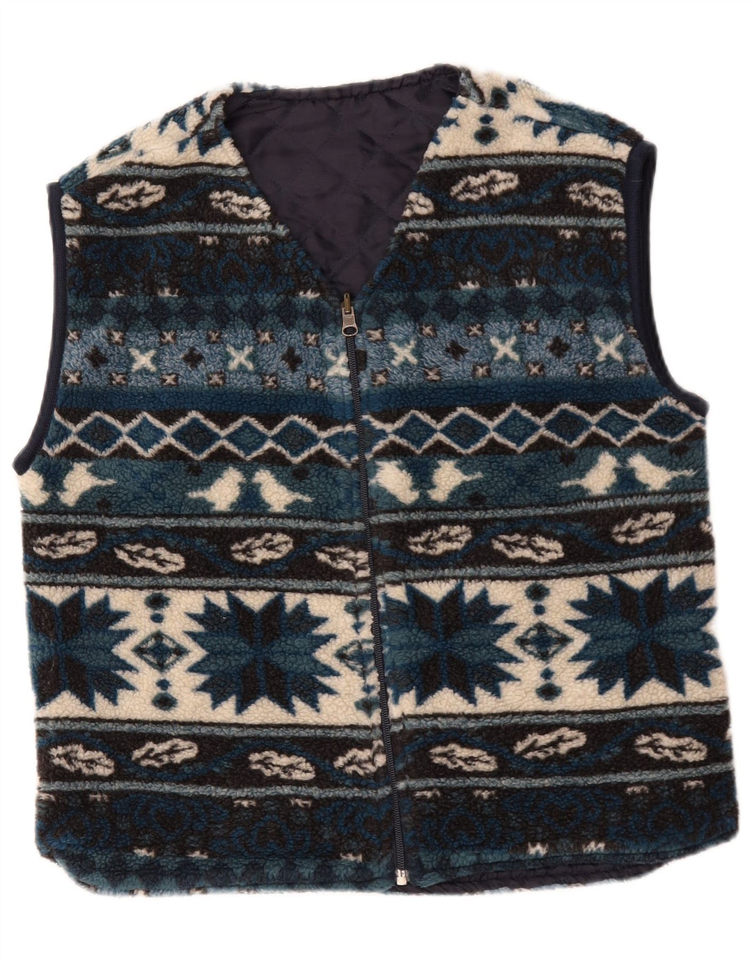 Vintage Herren Fleeceweste UK 38 Mittelblau Geometrisch