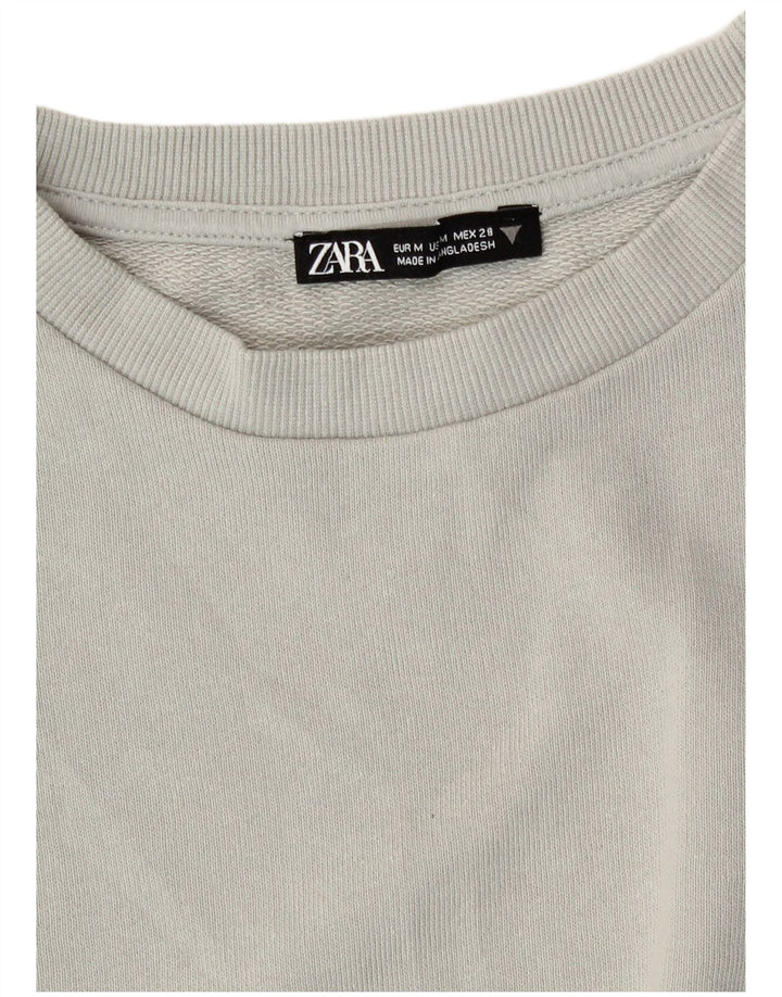 Zara Damen Crop Sweatshirt Pullover UK 14 Mittelgraue Baumwolle