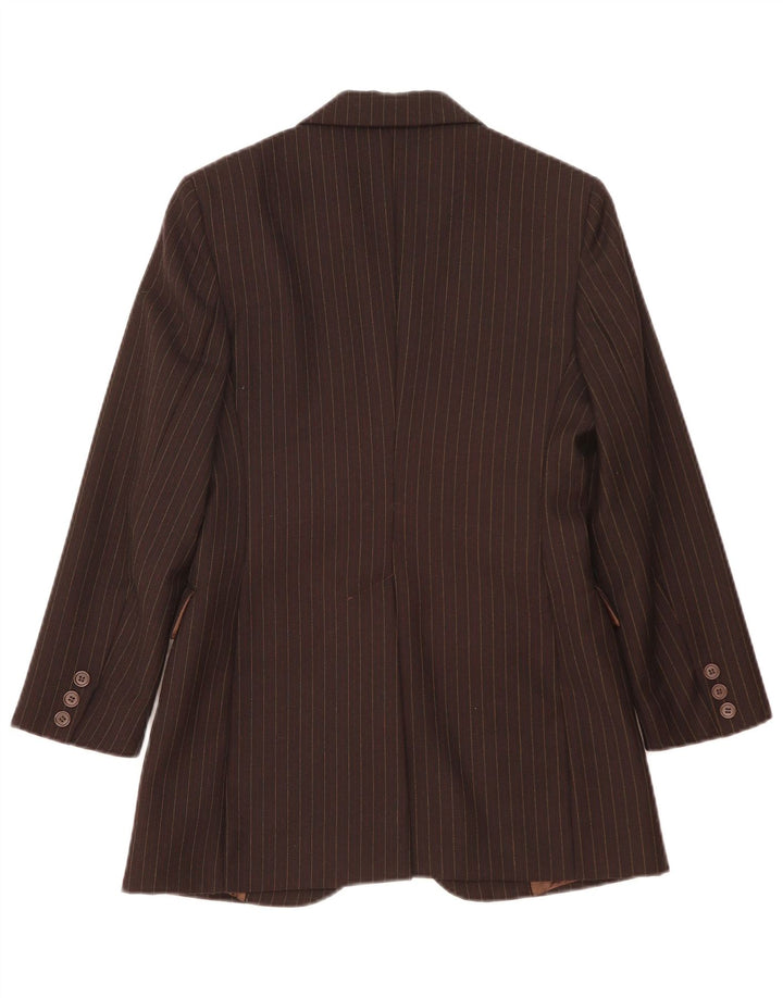 Benetton Damen-Blazer mit 2 Knöpfen, IT 40, kleine braune Nadelstreifen-Schurwolle