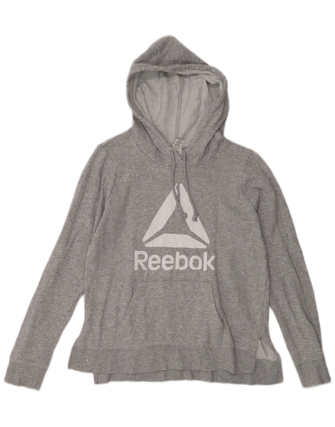 REEBOK Womens Graphic Hoodie Pullover UK 14 Mittelgrau gefleckte Baumwolle
