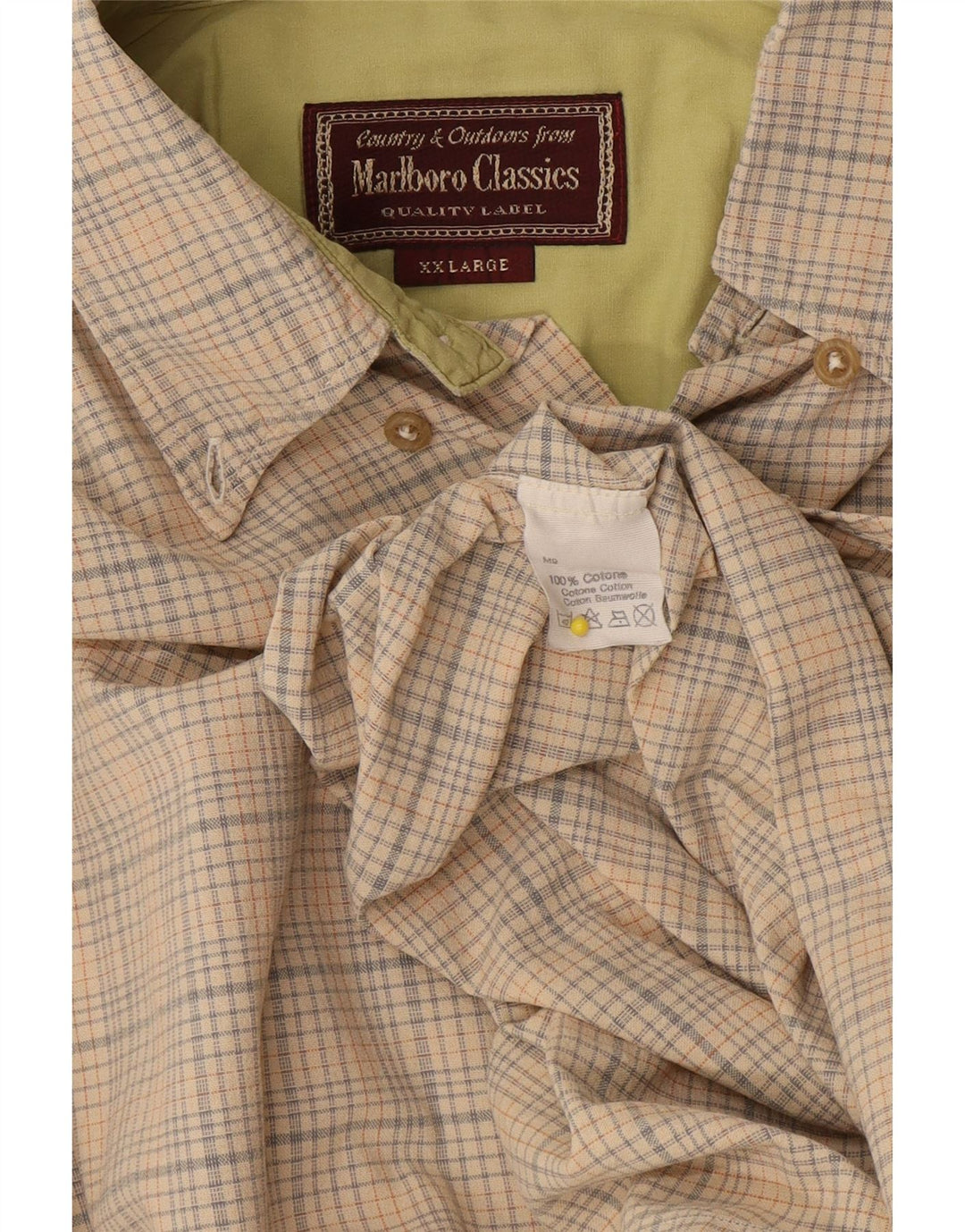 Marlboro Classics Herrenhemd 2XL Beige kariert Baumwolle