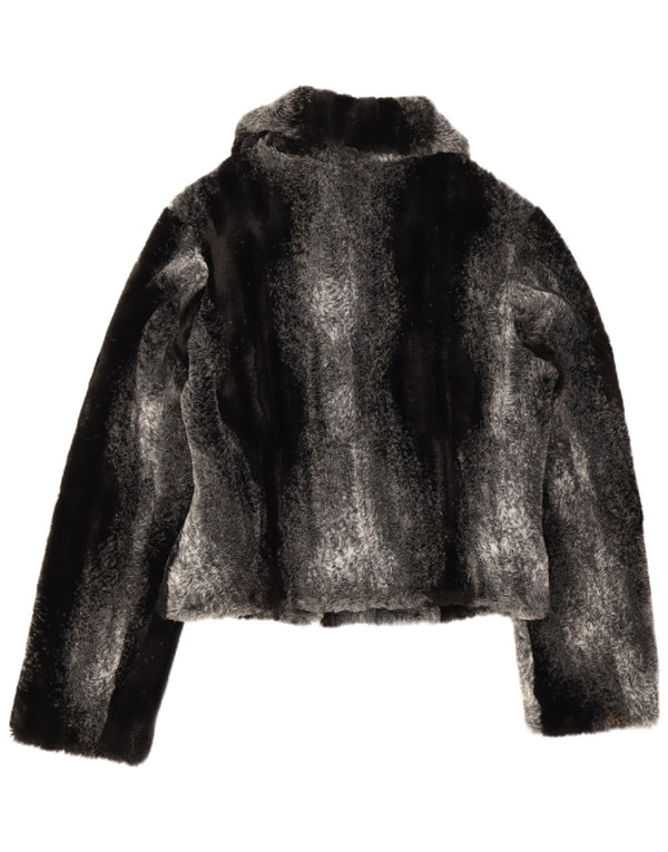 CLASSIC Damen Crop Kunstfelljacke UK 12 Mittelschwarz gestreift aus Acryl