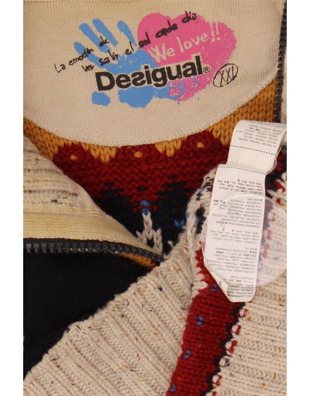 DESIGUAL Damen-Cardigan-Pullover UK 20 2XL Off White Gestreiftes Polyester