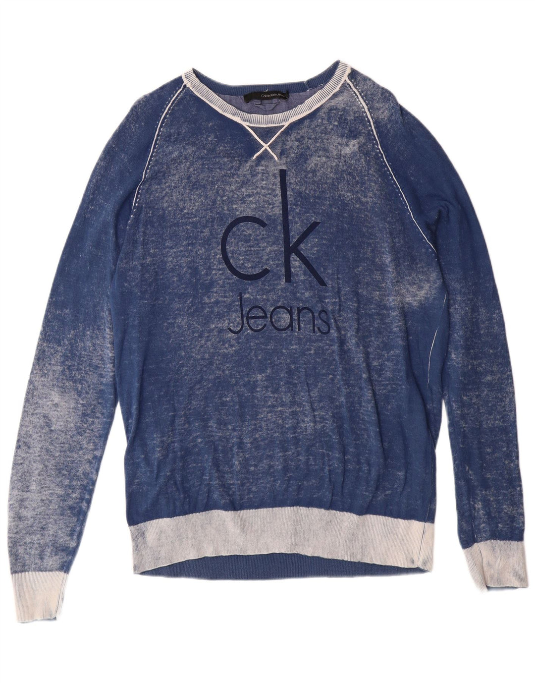 CALVIN KLEIN JEANS Herren-Pullover mit U-Boot-Ausschnitt, groß, blau, Batikfärbung