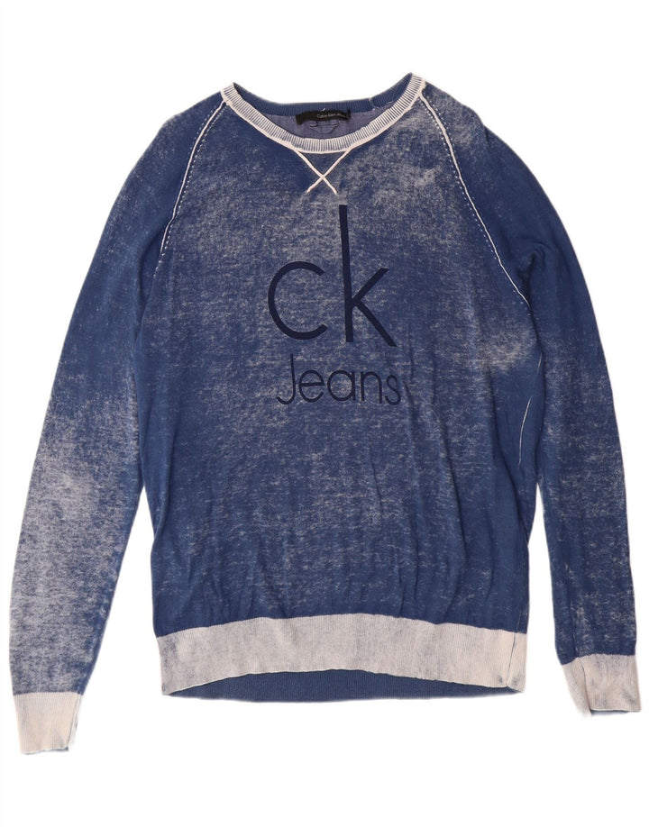 CALVIN KLEIN JEANS Herren-Pullover mit U-Boot-Ausschnitt, groß, blau, Batikfärbung
