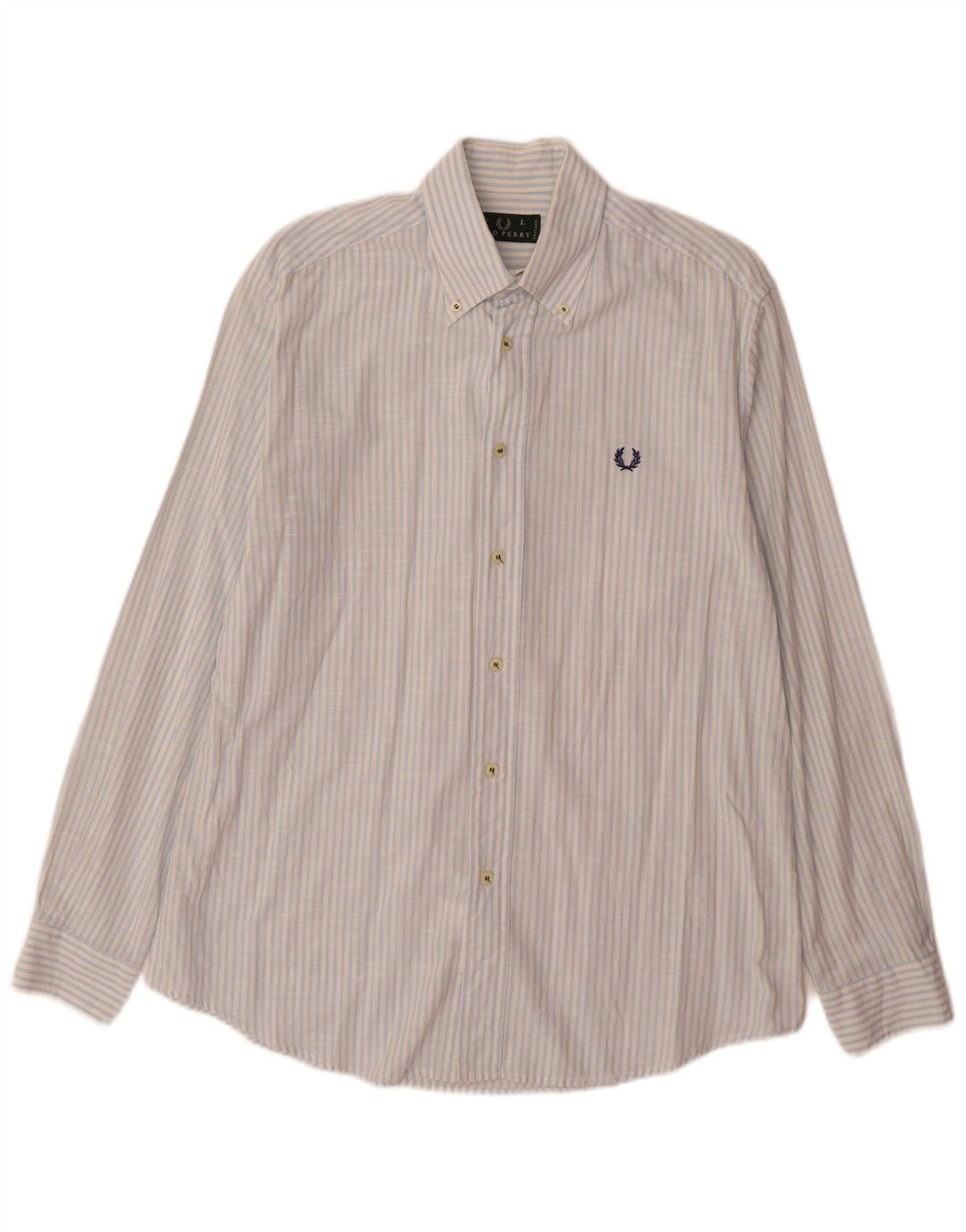 Fred Perry Herrenhemd, groß, blaue Nadelstreifen-Baumwolle