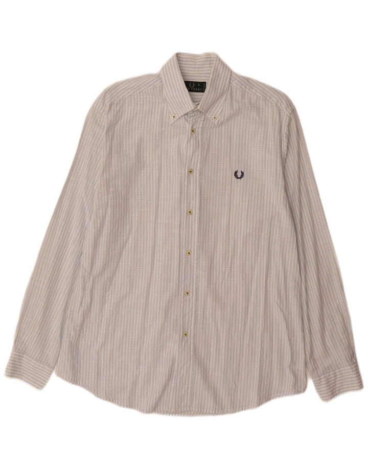 Fred Perry Herrenhemd, groß, blaue Nadelstreifen-Baumwolle