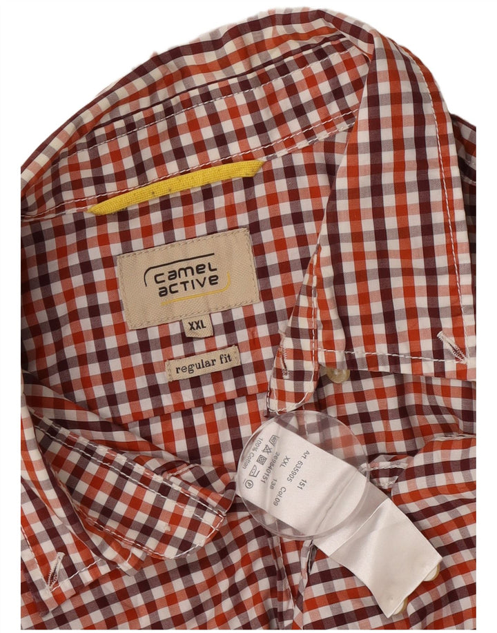 Camel Active Herren-Hemd, kurzärmelig, reguläre Passform, 2XL, rotes Gingham-Baumwolle