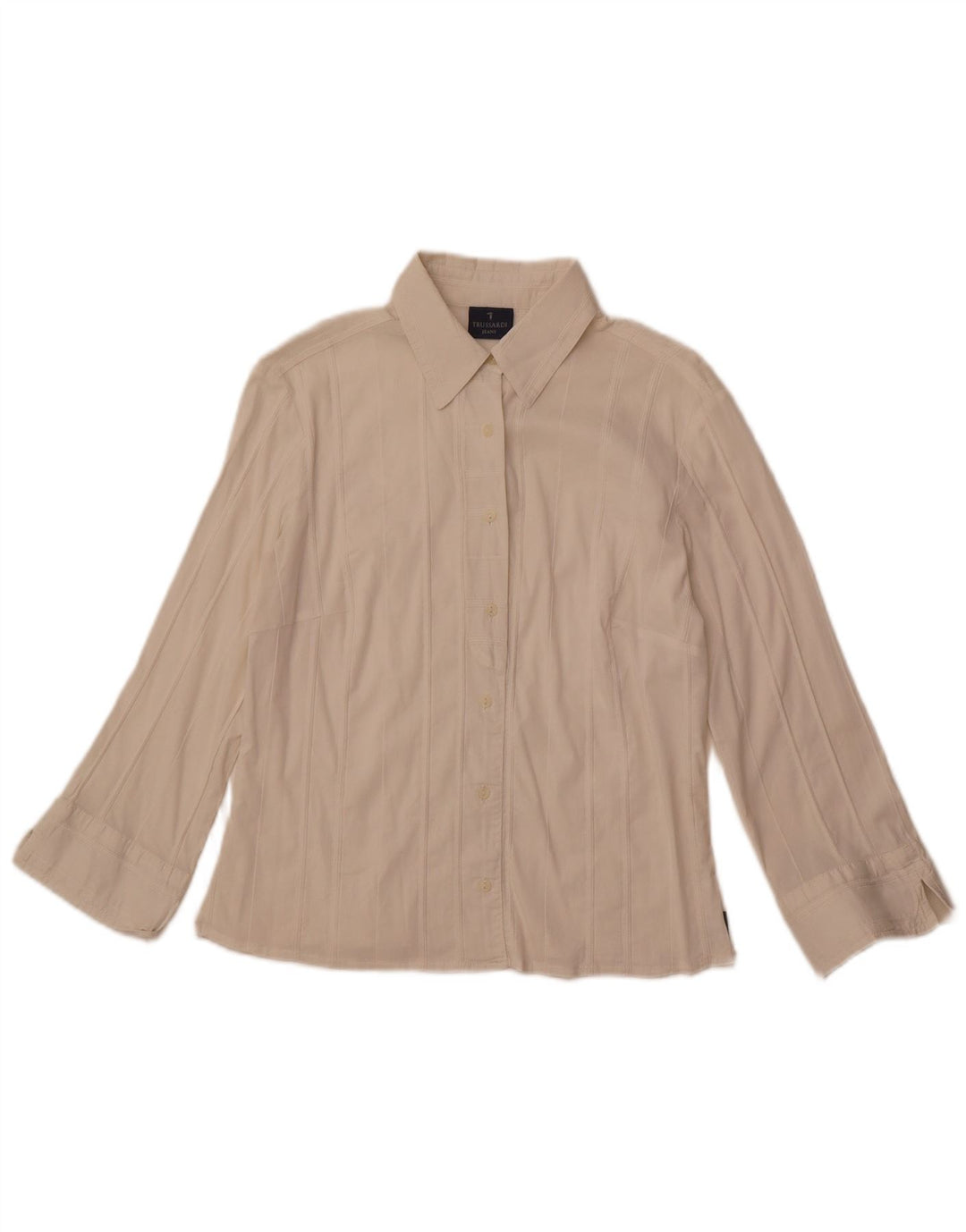 TRUSSARDI JEANS Damen-Hemdbluse, Gr. 44, groß, cremefarben gestreift