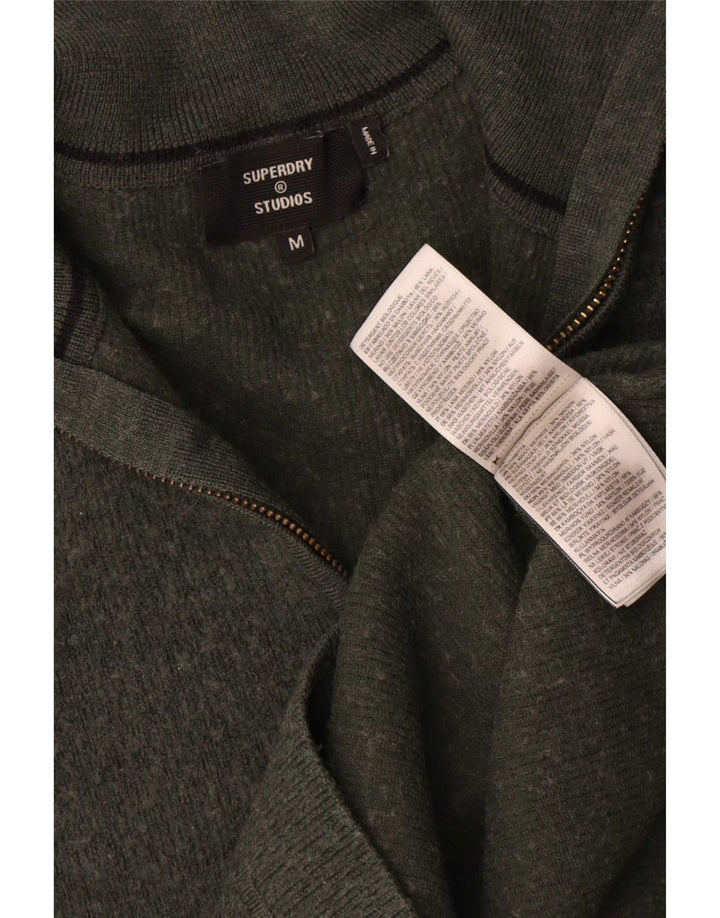 Superdry Herren-Pullover mit Reißverschluss am Hals, mittlerer Khaki-Merinowolle