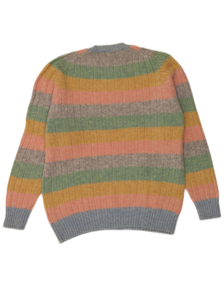 Vintage Herren-Pullover mit Rundhalsausschnitt, große, mehrfarbig gestreifte Wolle