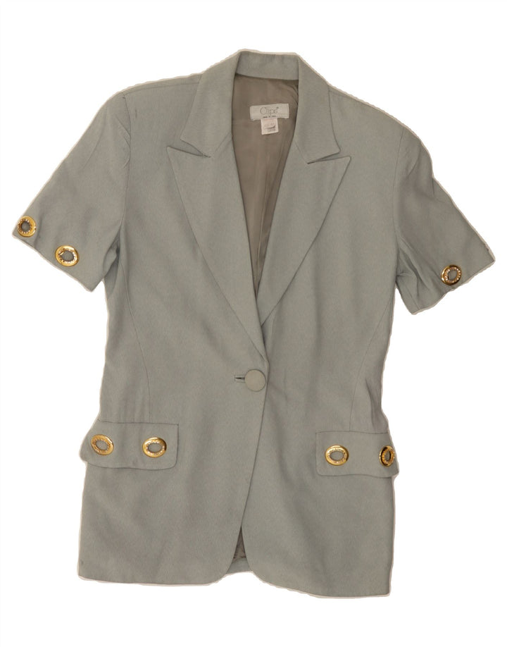 CLIPS Womens Short Sleeve 1 Button Blazer Jacket IT 46 Large Grey Acetate Vintage Clips and Second-Hand Clips from Messina Hembry 