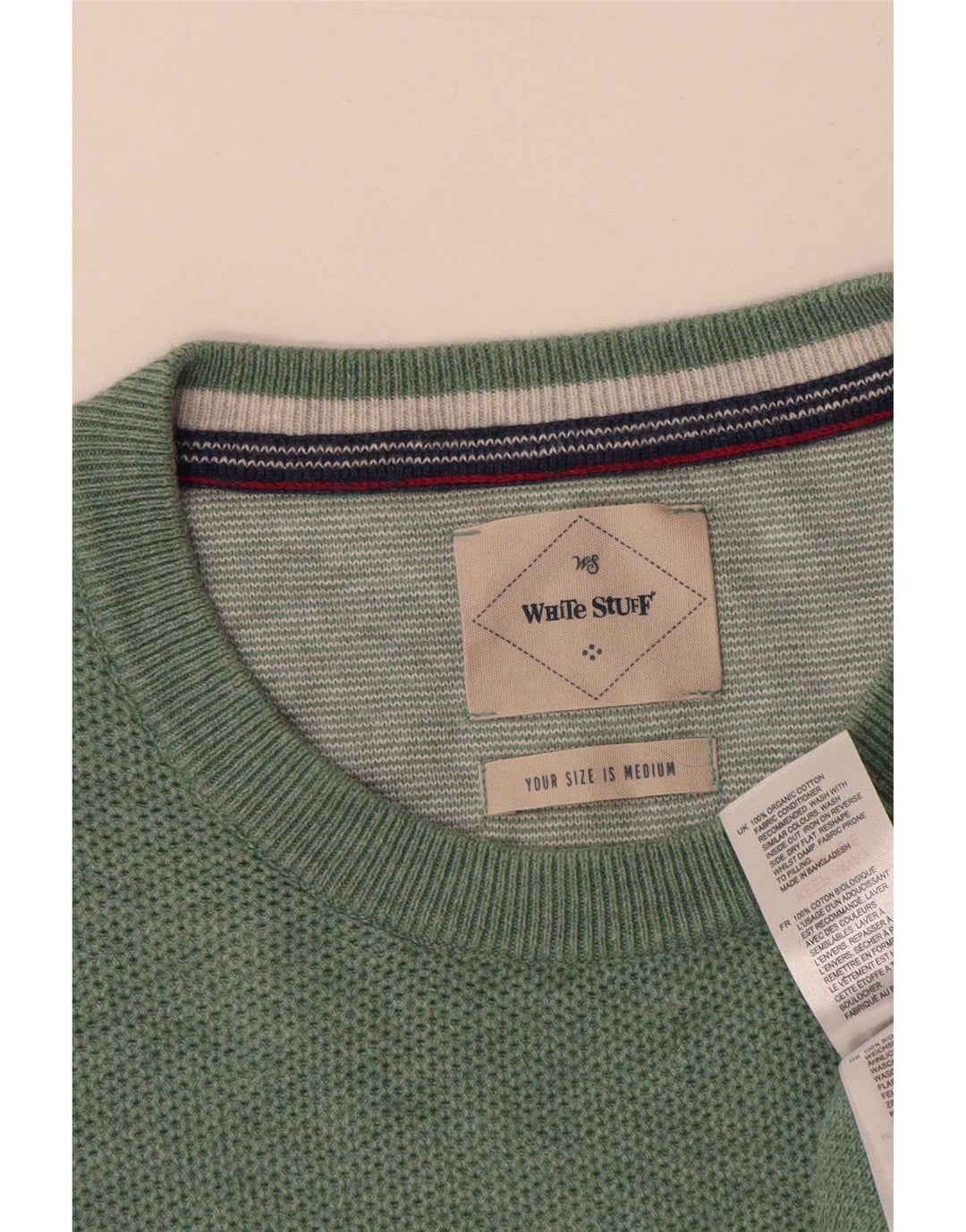 White Stuff Herren-Pullover mit Rundhalsausschnitt, mittelgrüne Baumwolle