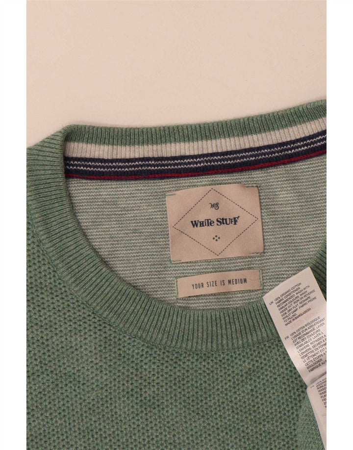 White Stuff Herren-Pullover mit Rundhalsausschnitt, mittelgrüne Baumwolle