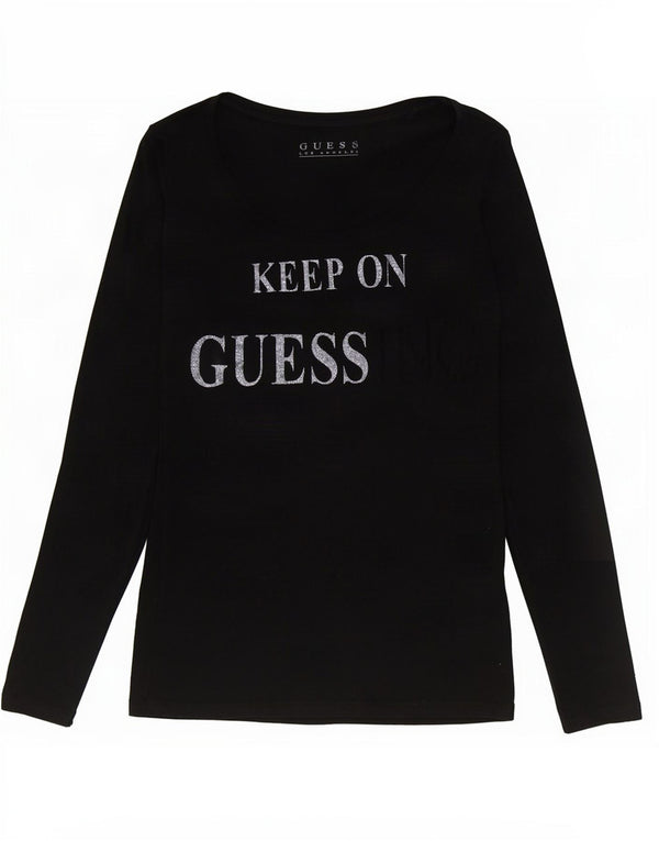 Guess Damen Graphic Top Langarm UK 4 XS Schwarz Baumwolle
