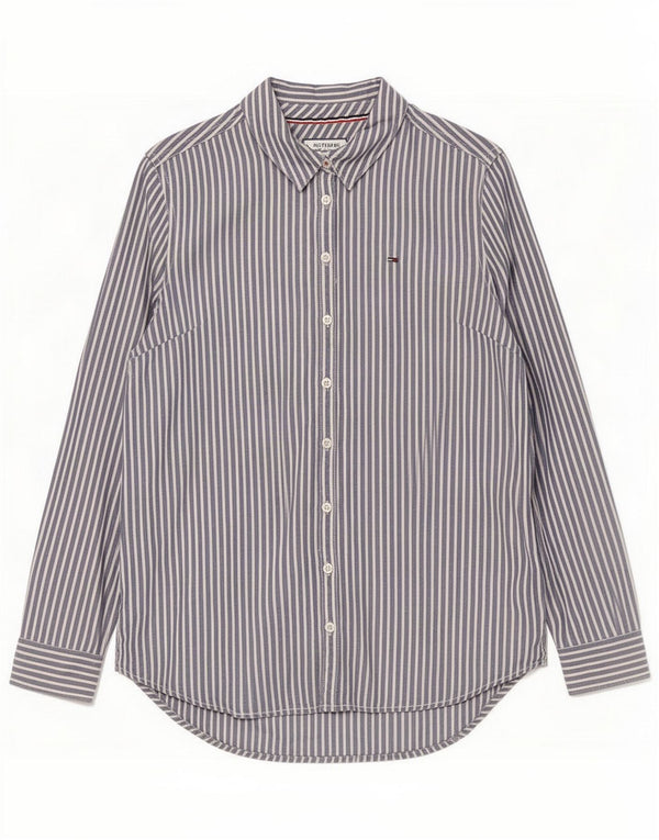 Tommy Hilfiger Damenhemd UK 14 Large Navy Blue Nadelstreifen Lyocell