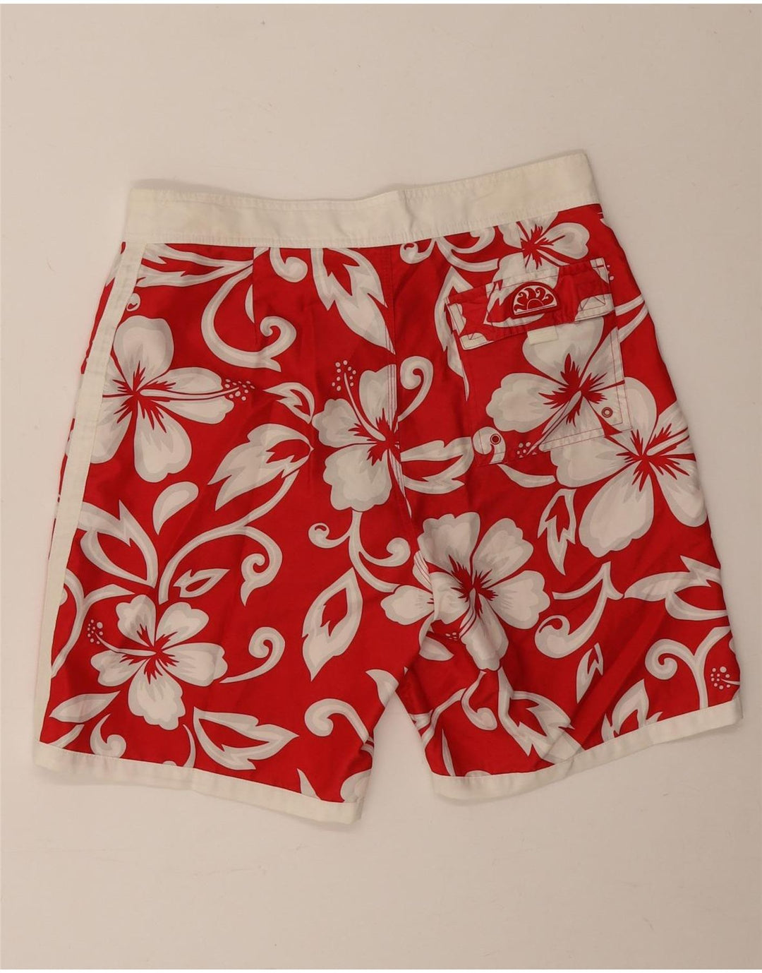 Sundek Herren-Badeshorts aus mittelrotem, geblümtem Polyester