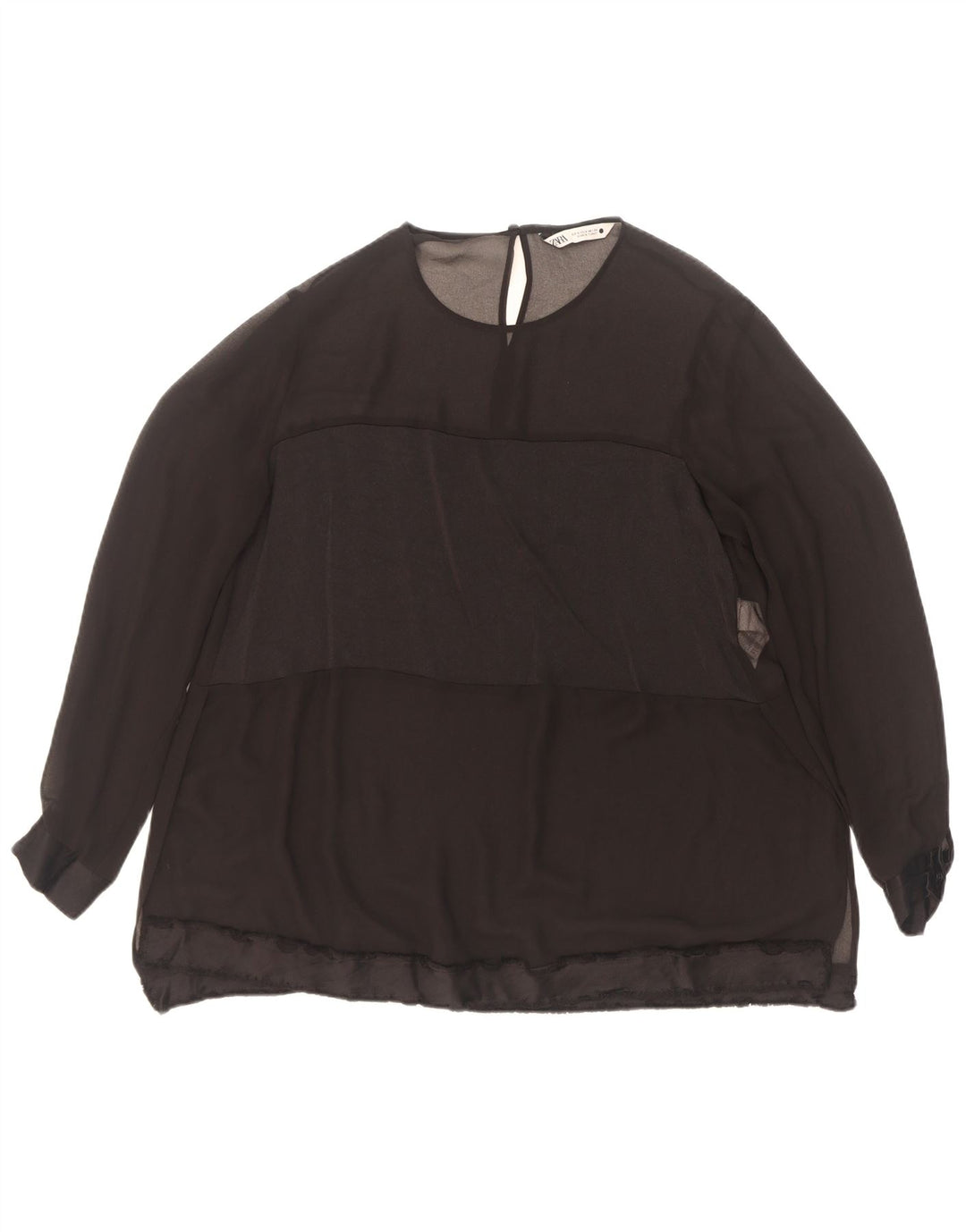Zara Damen Langarm-Blusenoberteil UK 10 Small Schwarz Polyester