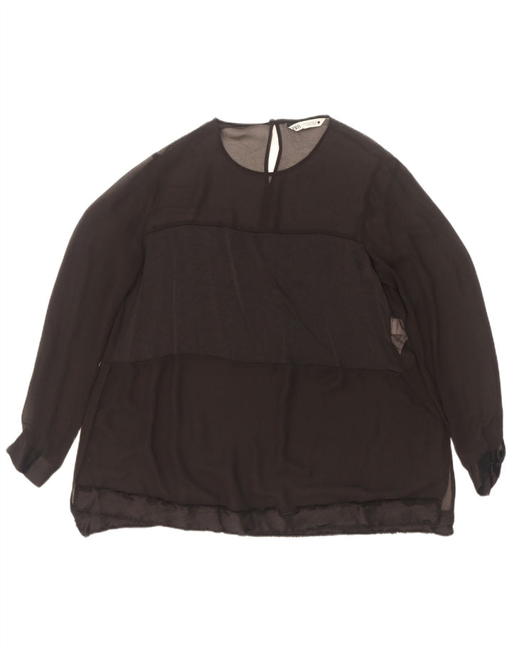 Zara Damen Langarm-Blusenoberteil UK 10 Small Schwarz Polyester