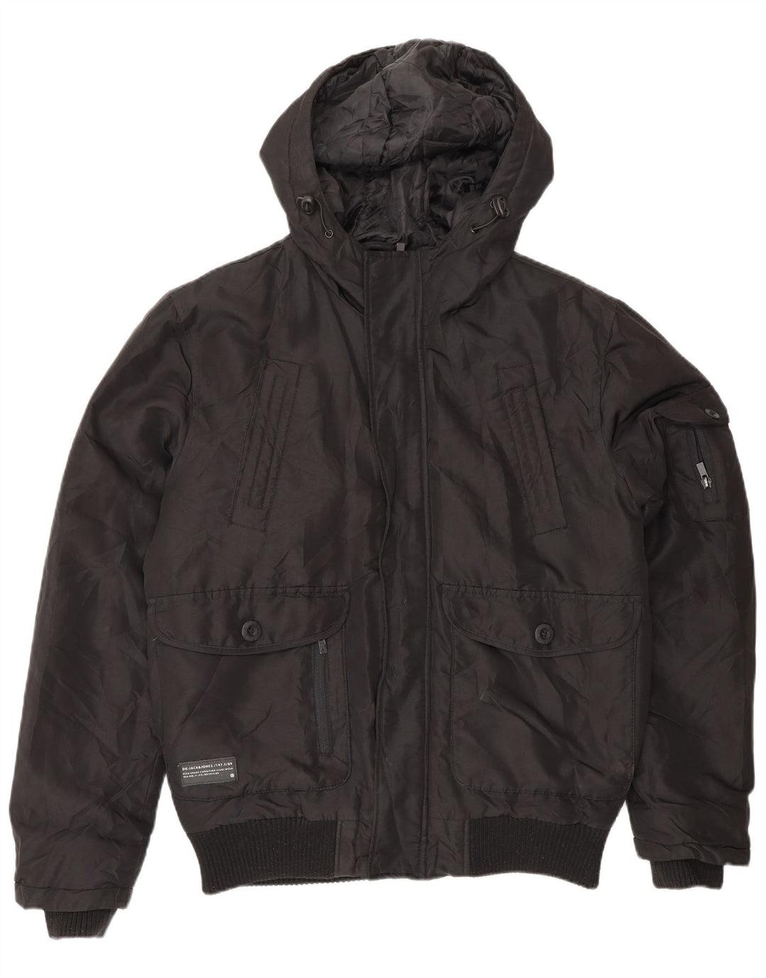 Jack & Jones Herren Bomberjacke mit Kapuze, UK 36, Small, Schwarz, Polyamid
