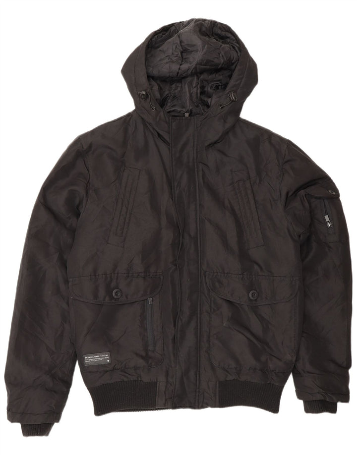 Jack & Jones Herren Bomberjacke mit Kapuze, UK 36, Small, Schwarz, Polyamid