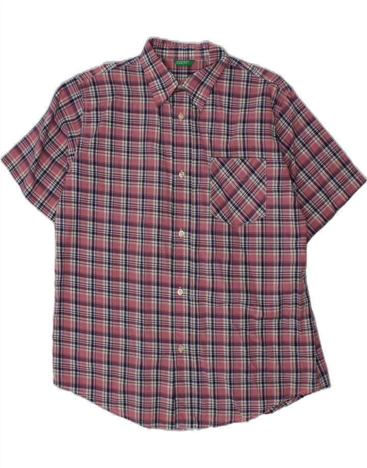 BENETTON Boys Short Sleeve Shirt 13-14 Years Pink Check Vintage Benetton and Second-Hand Benetton from Messina Hembry 