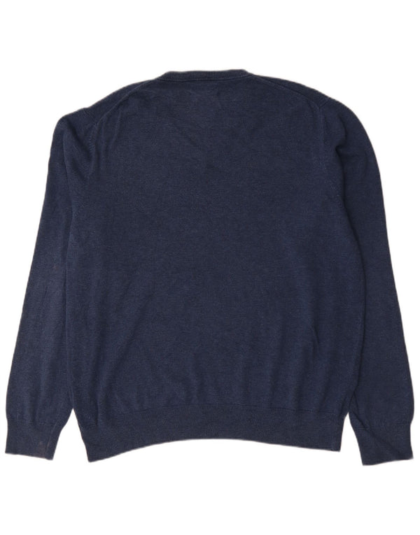 Marks & Spencer Herren-Pullover mit V-Ausschnitt, XL, blaue Baumwolle