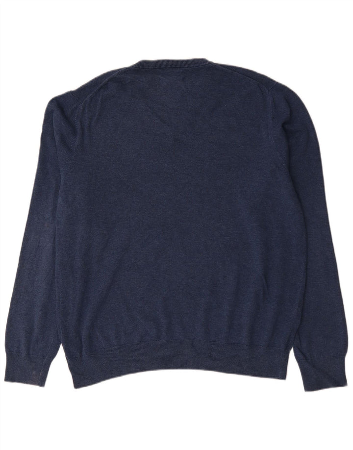 Marks & Spencer Herren-Pullover mit V-Ausschnitt, XL, blaue Baumwolle